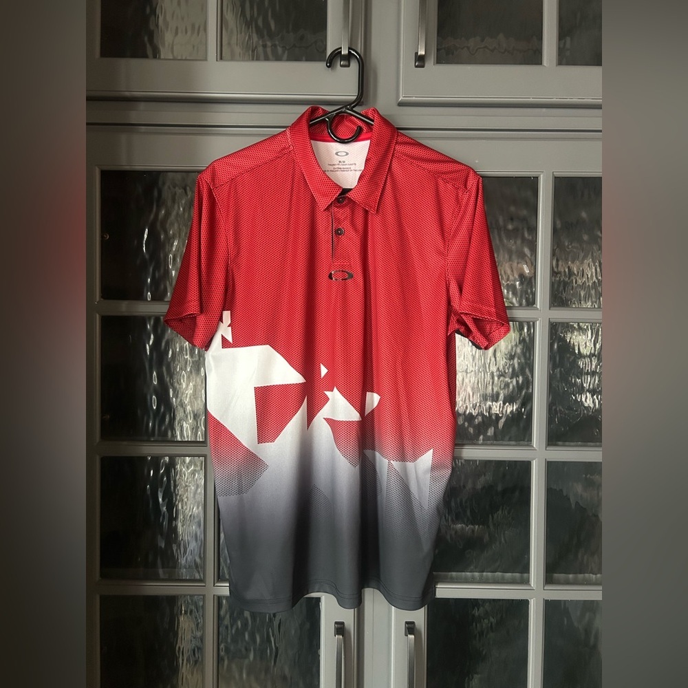 Oakley Red and Gray Geometric Men's Polo Shirt